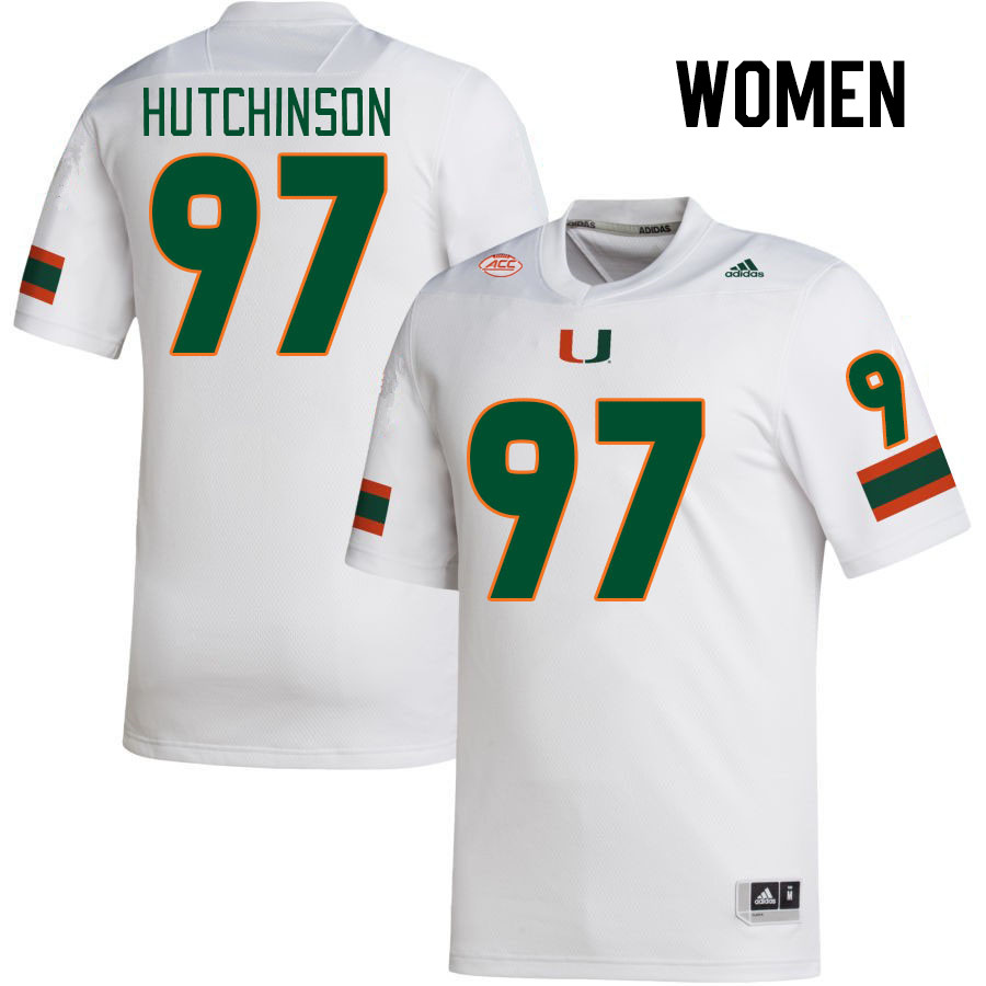 Women #97 Will Hutchinson Miami Hurricanes College Football Jerseys Stitched-White - Click Image to Close